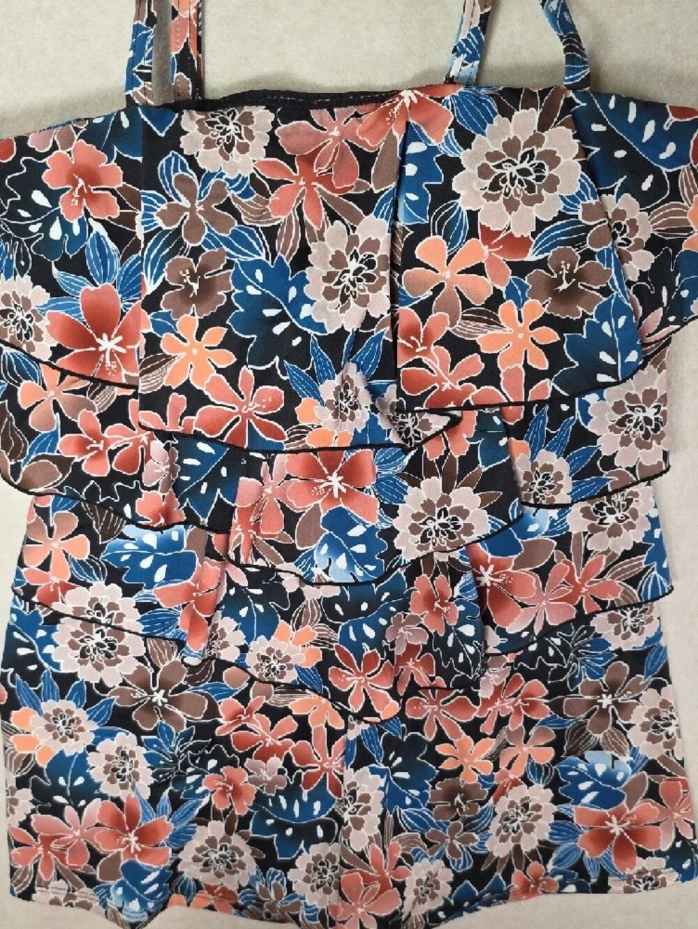 Fit 4 ur HIPS Floral Swim Suit Shorts Romper Blue, Coral, Brown Tropical - Picture 3 of 16